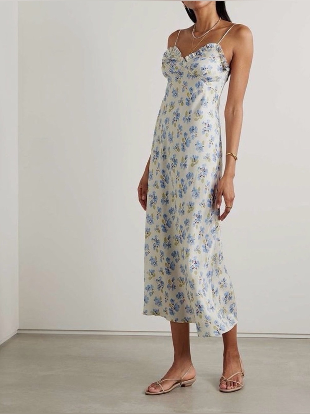 NWT | DÔEN Silk Floral Slip Dress – Blue | Size M